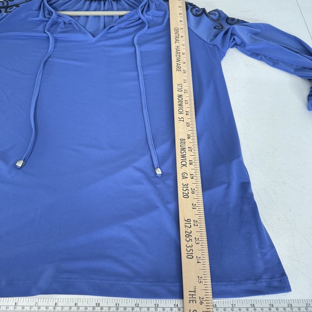 Susan Graver Artisan Liquid Knit Beaded Top Sz L Periwinkle Blue Relaxed Boho - Picture 12 of 13